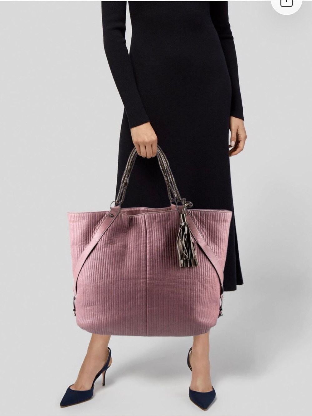 Lanvin Large Rose pink Leather Tote shoulder Bag Braided Handles Paris